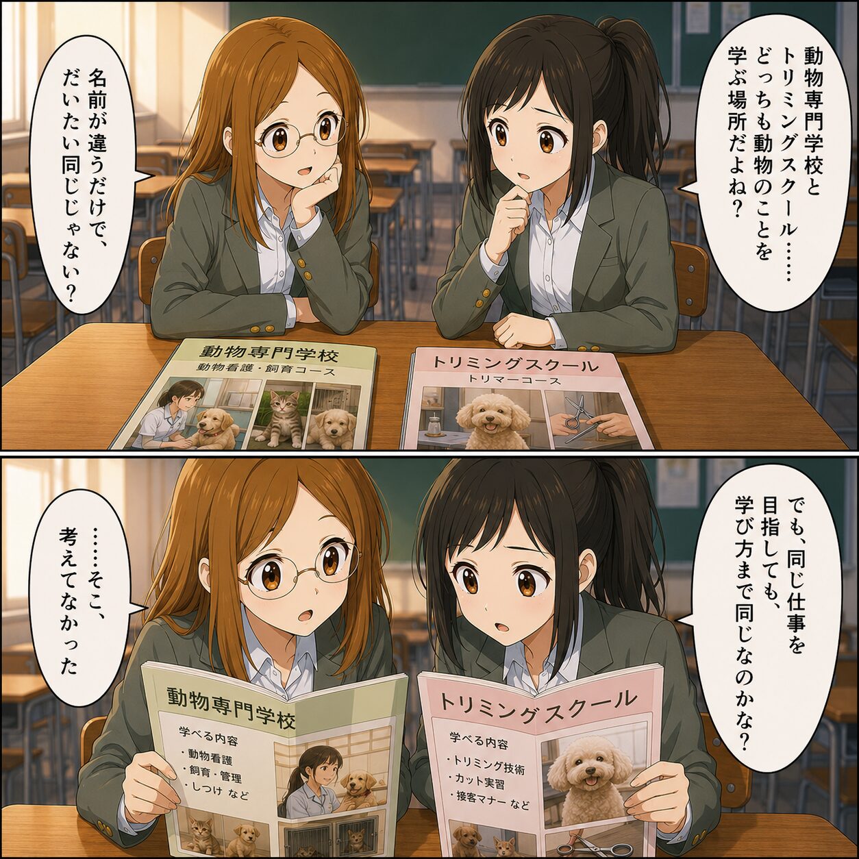 信州松本動物専門学校とスクールの違いを研究している高校生たち