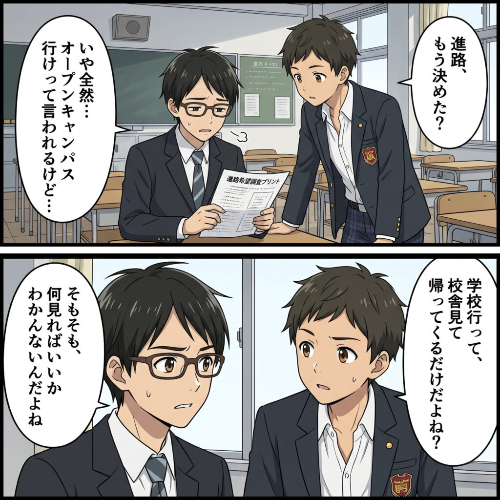 松本情報工科専門学校_オープンキャンパスで確認したいポイント_紹介2コマ漫画1
