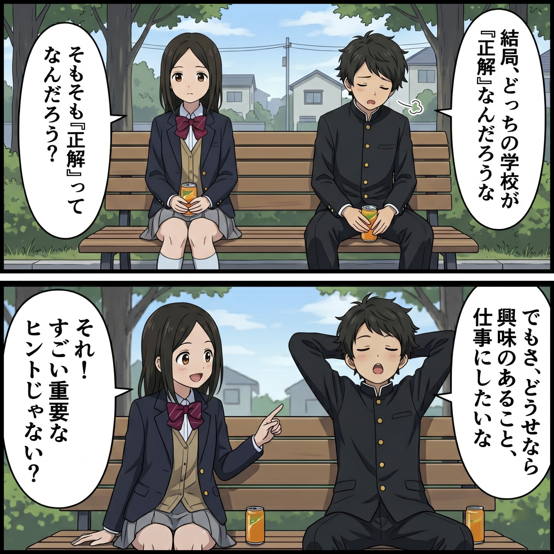 未来ビジネスカレッジコラム_専門学校と大学の違いを解説_中庭で話し合う高校生たち