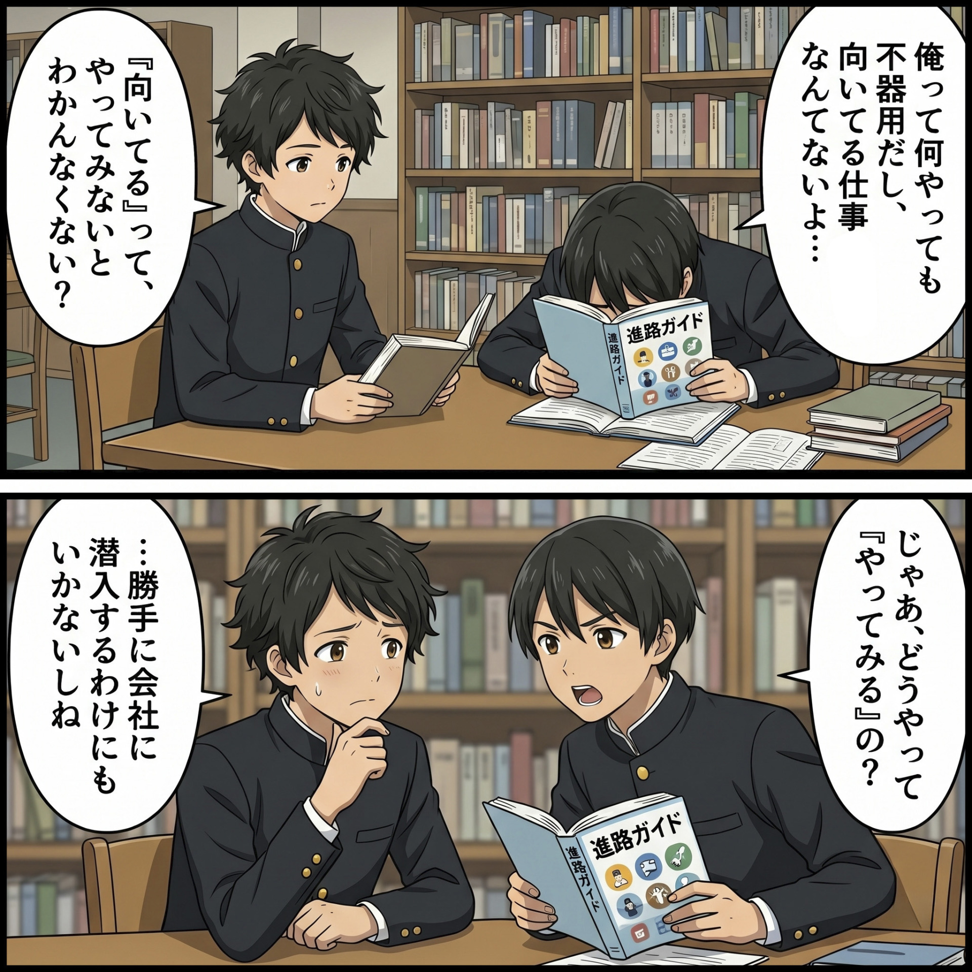 未来ビジネスカレッジコラム_やりたいことが見つからない_真剣に相談し合う高校生たち