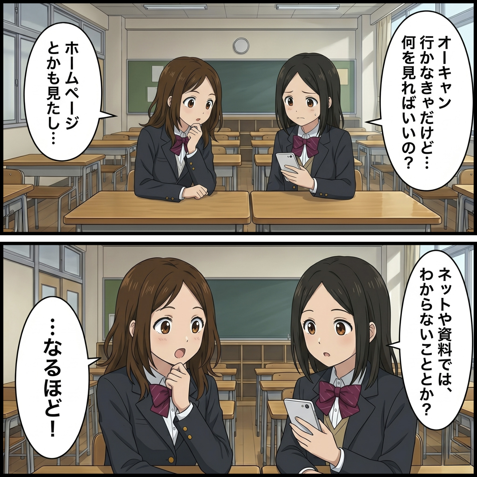 未来ビジネスカレッジコラム_オープンキャンパスで見るべきポイント_教室で話し合う高校生たち