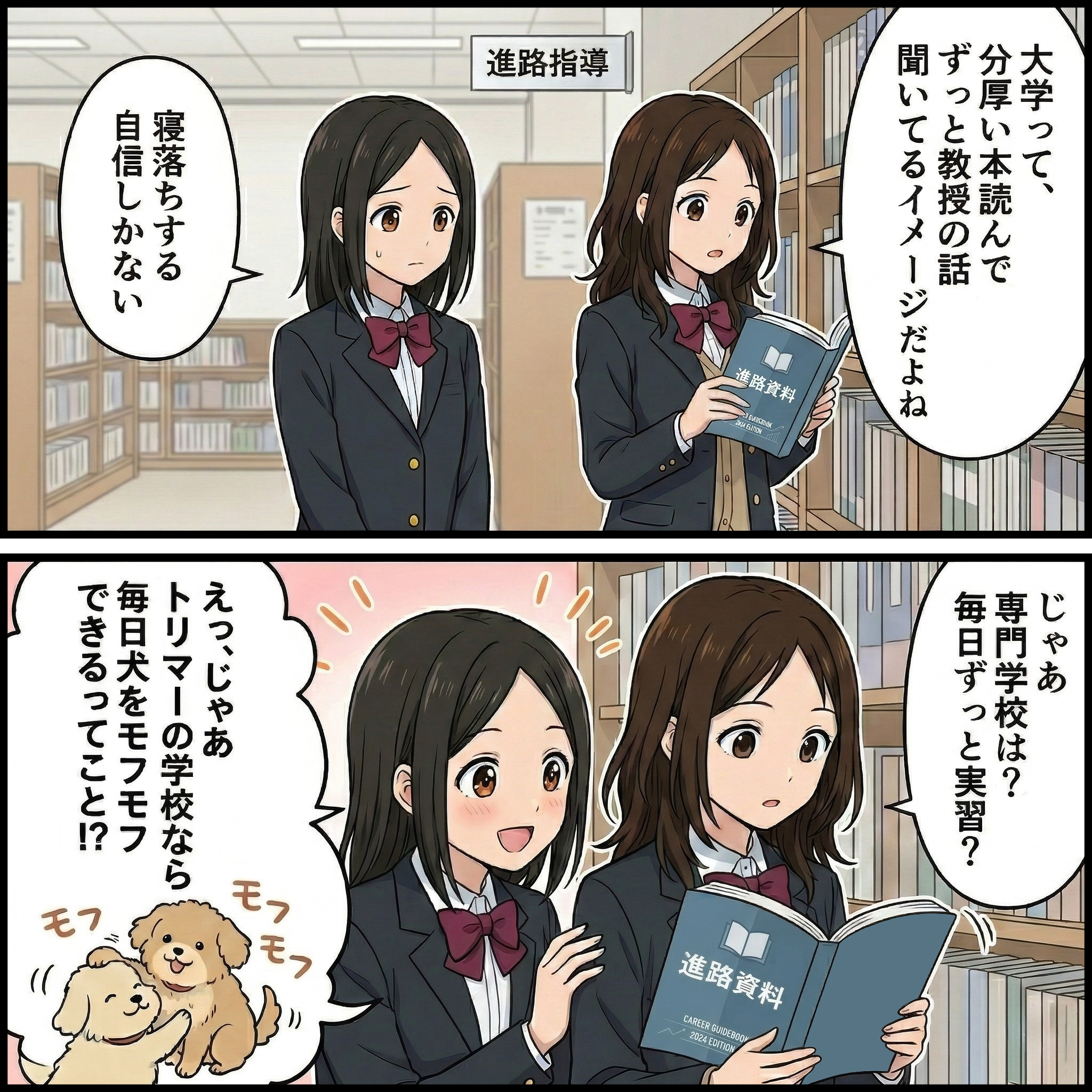 コラム_専門学校と大学の違い_図書館で調査する高校生たち
