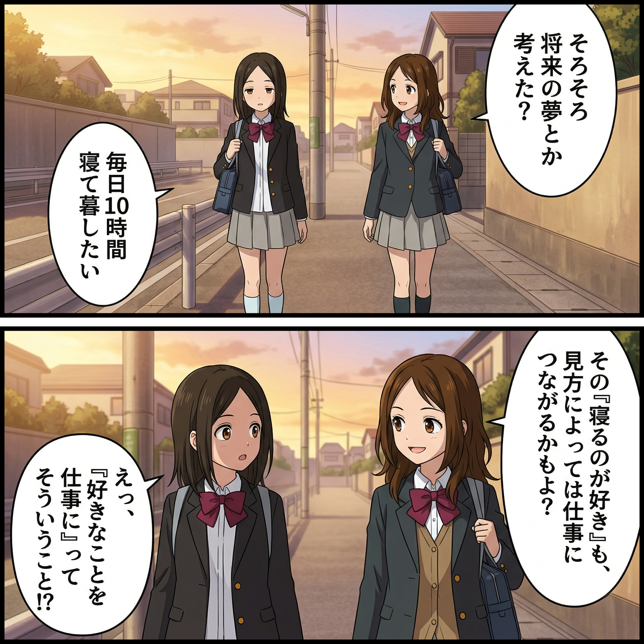 コラム_好きを仕事にするには？_帰り道で話し合う高校生たち