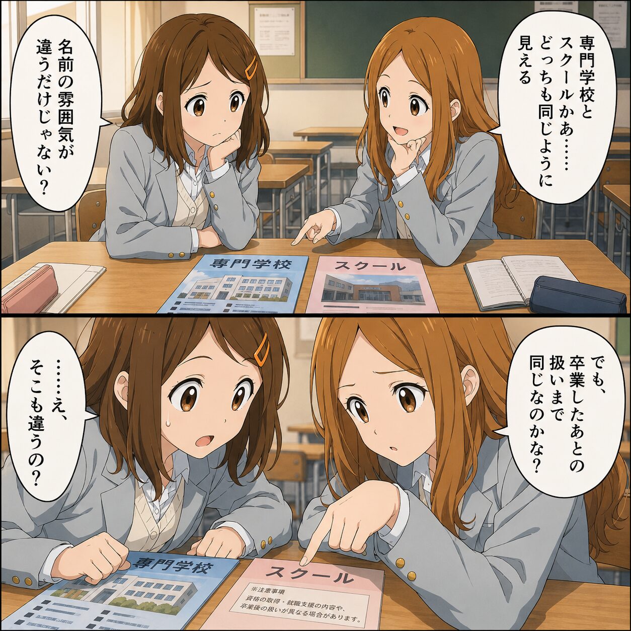 専門学校と無認可スクールを比較している高校生
